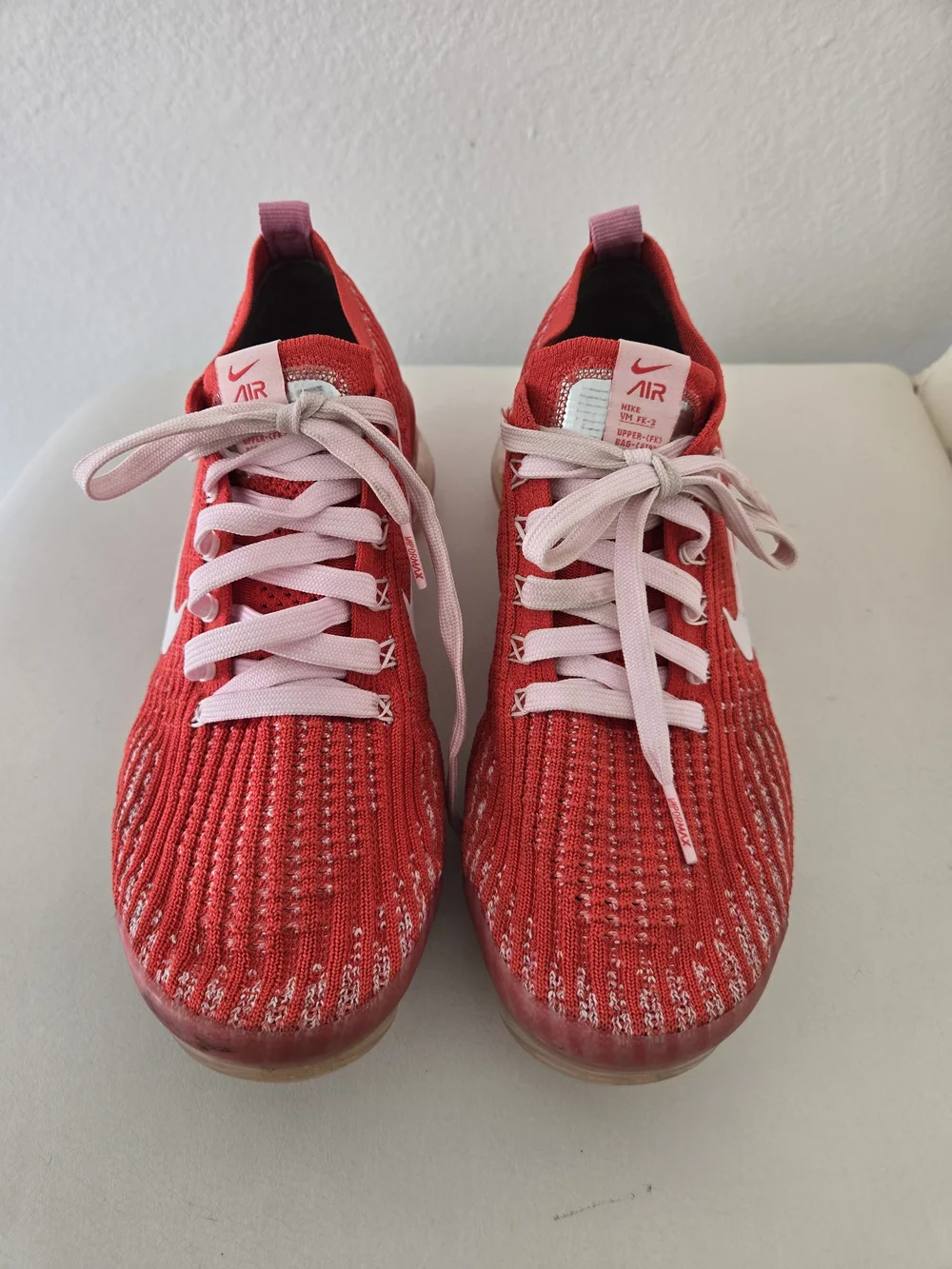 Nike Air VaporMax Flyknit 3 Track Red/Pink/White Low Top Sneakers  Sz 8/EUR 39